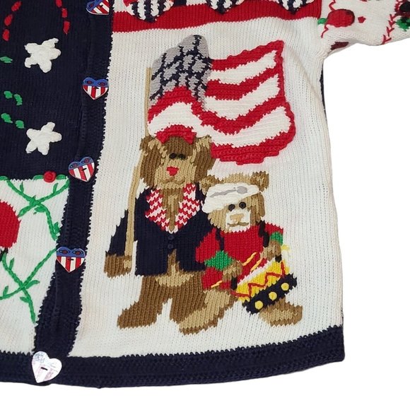 Vintage Eagle's Eye Cardigan Sweater Patriotic Red White & Blue 4th July Sz S - Picture 4 of 10